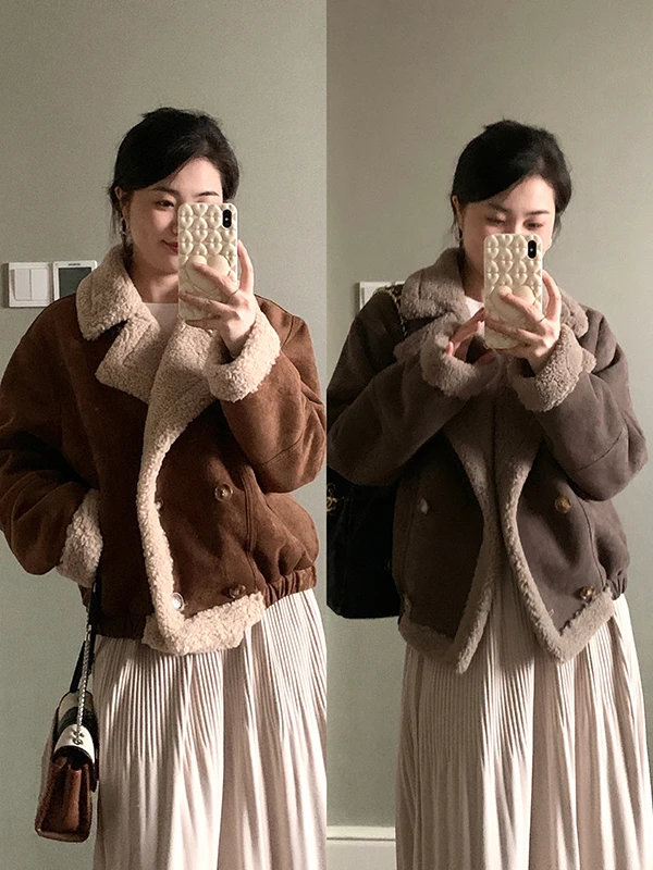 

Retro Sle Double Breasted Thiened Double Sided Wearable Outerwear for Women Faionable And Bold Autumn Winter New Arrival