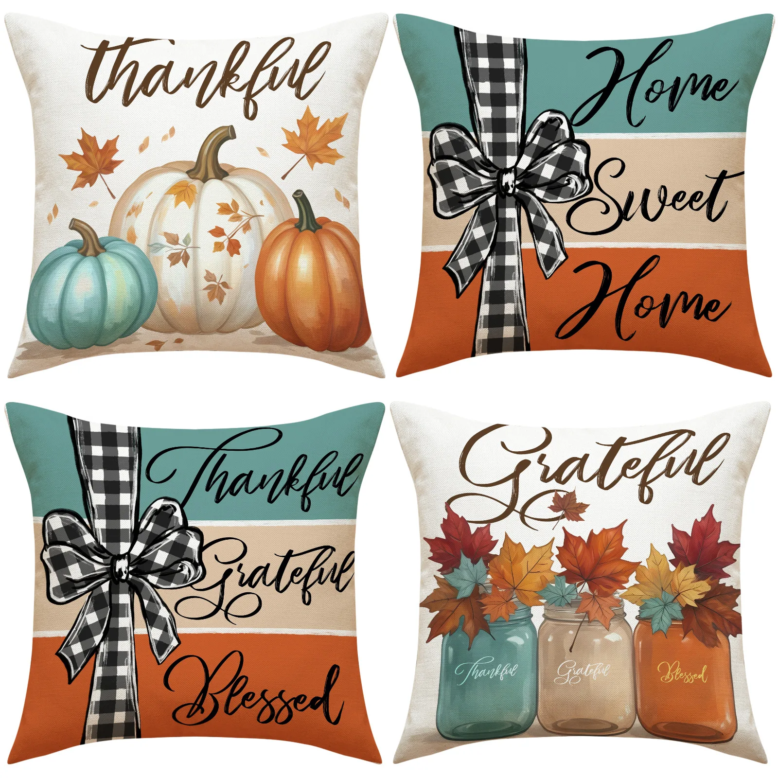 

1PCS New pumpkin cushion cover autumn home atmosphere decoration cushion Easter decoration linen print maple harvest pillow cove