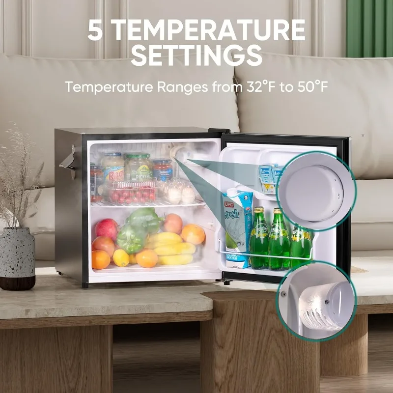 Mini frigorifero retrò Upstreman da 1,7 piedi, termostato regolabile, apribottiglie laterale, manico in metallo, frigorifero compatto -FR17 PRO