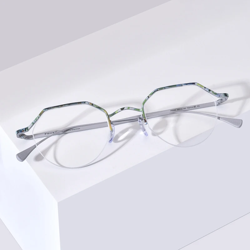 FONEX Titanium Eyeglasses Frame Men 2026 Brand Design Semi-Rimless Polygon Glasses Half-Rim Japanese Ultralight Eyewear 85866