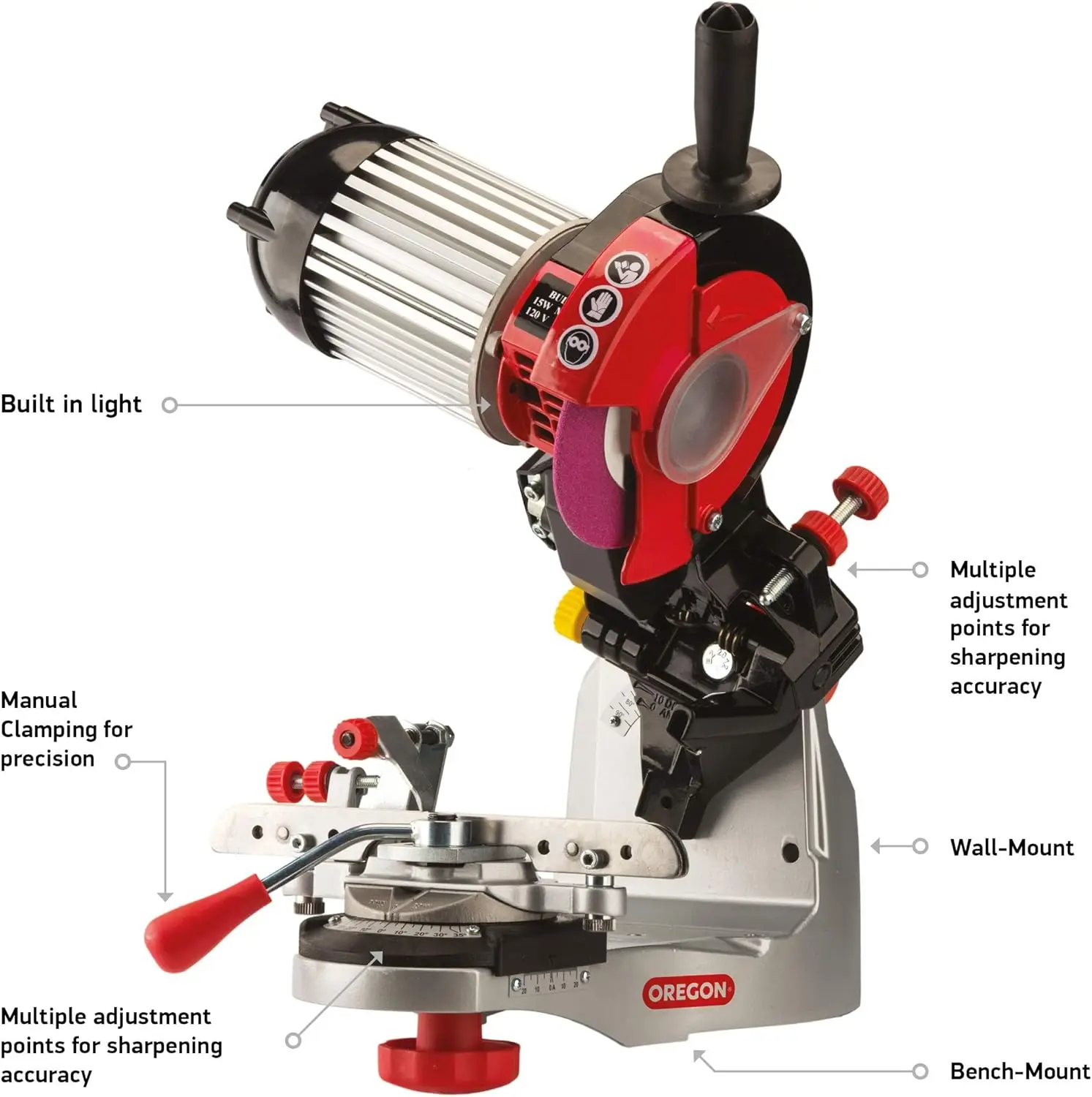 Oregon Professional 120-Volt Bench Grinder Universal Saw Chain Sharpener, for All Chainsaw Chains (520-120)