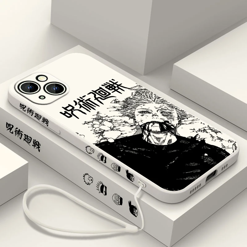 Jujutsu Kaisen Gojo Sukuna Phone Case For Apple iPhone 15 14 13 12 11 Pro Max Plus 8 7 SE Liquid Left Rope Capa Cover