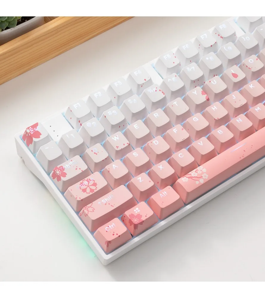 Keycap OEM keycap 68/75/84/87/104/8.0 mechanical keyboard Sakura colorful/pink side engraved light/