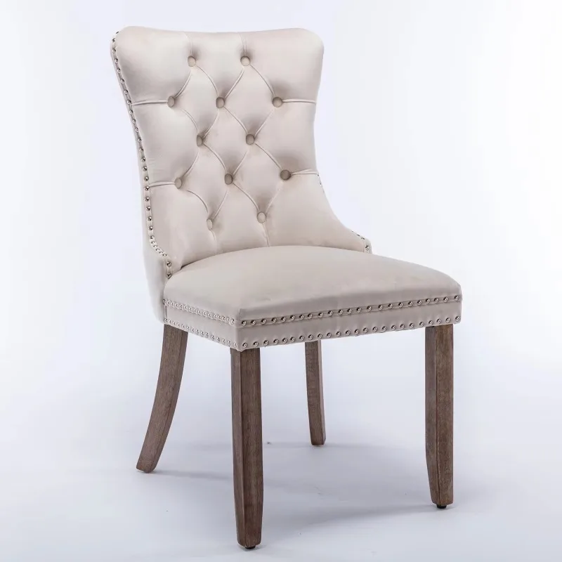 French-style Solid Wood Dining Chair with Soft Padding and High Backrest Hotel Fabric Coffee Chair, Leisure Restaurant Chair