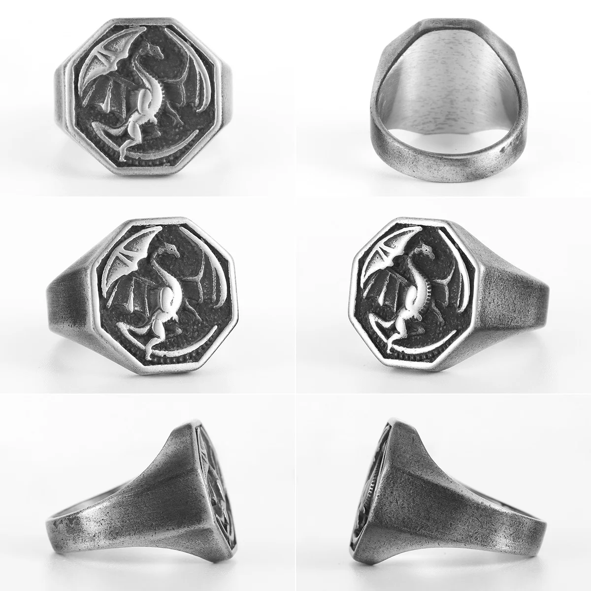 Vintage Black Evil Dragon Animal Men Rings Stainless Steel Women Jewelry Punk Rock Cool Stuff Fashion Accessories Gift Wholesale