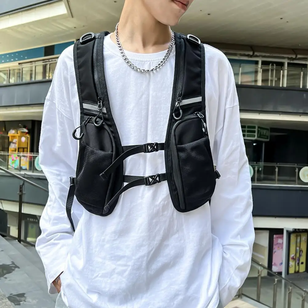 Trendy Brand Chest Bag Hip Hop Large Capacity Sports Casual Vest Bag Functional Reflective Strip Men Sports Vest Pack Streetwear