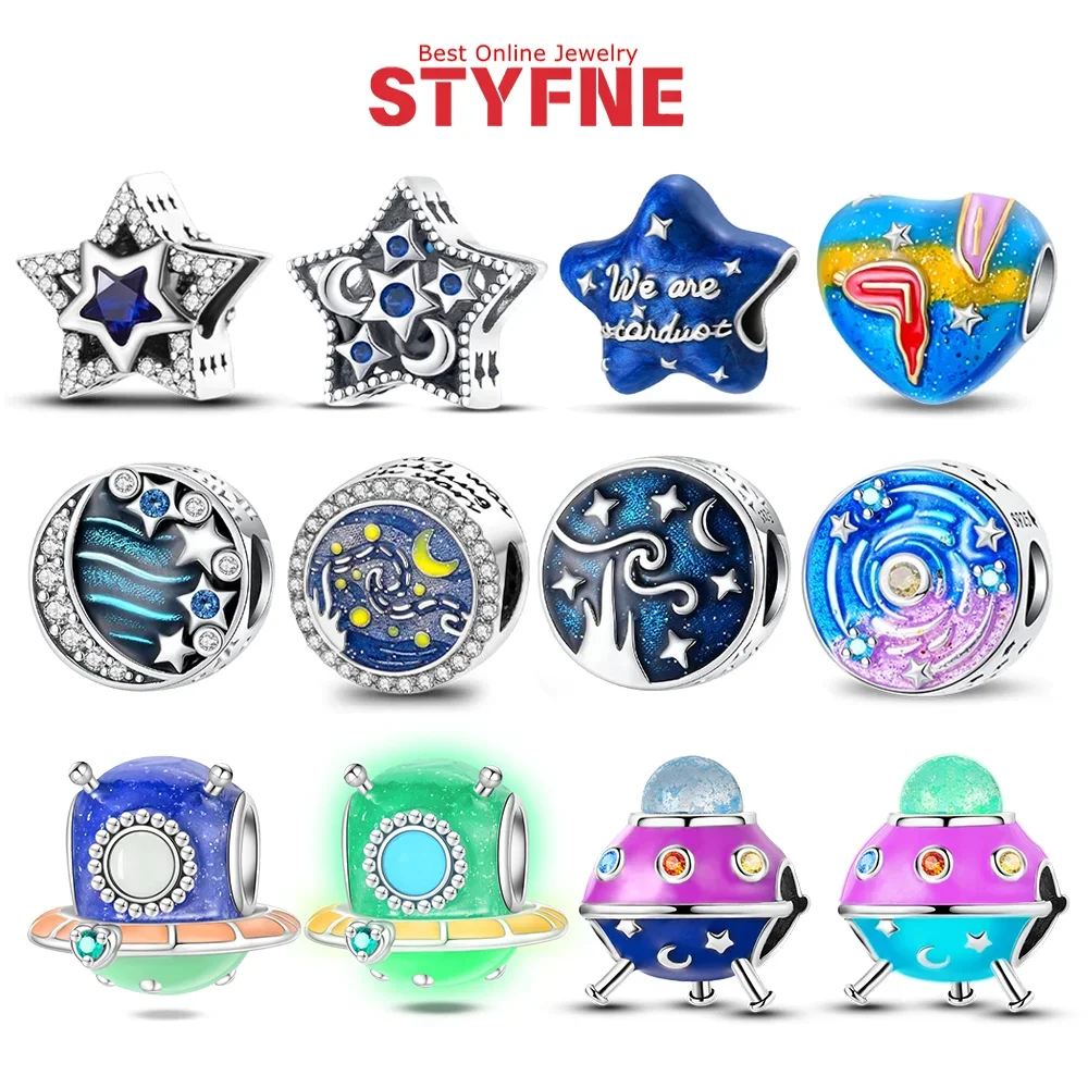 

Silver 925 Heart-shaped Round Star-shaped Starry Beads Spaceship Charms Fit Original Bracelet Necklace for Jewelry Making