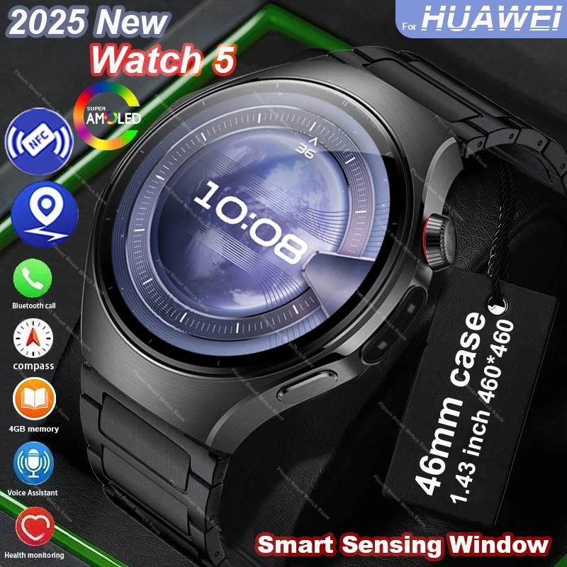 

Оригинальные умные часы для Huawei Watch 5, умные часы 2025 с датчиком окна AMOLED 4G ROM NFC, компас, часы с Bluetooth-вызовом, умные часы для мужчин и женщин