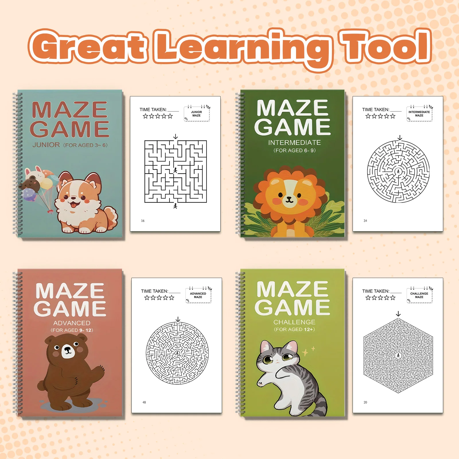 Kids Maze Game Book, Fun Puzzle Activity Workbook, Brain Training for Children, Improve Concentration & Logical Thinking
