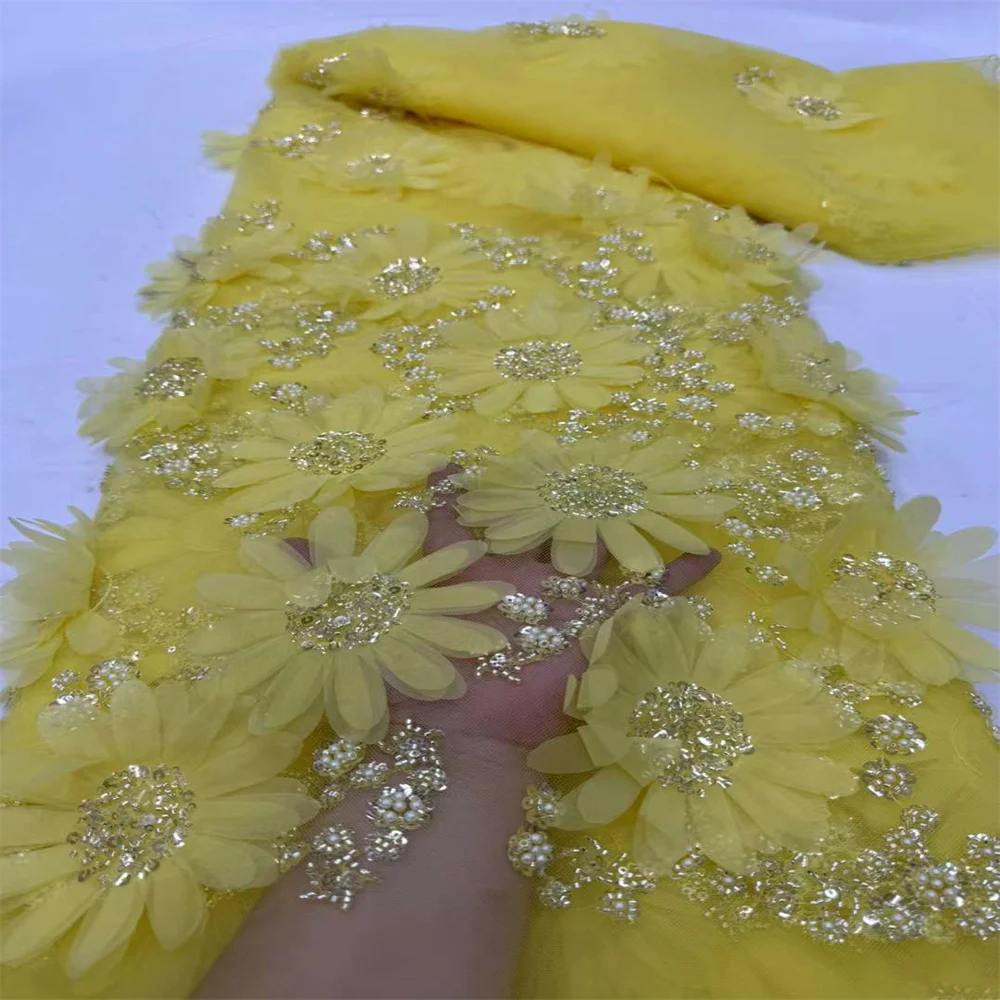 2024 di alta qualità elegante maglia francese ricamo Tulle 3D fiori tessuto africano tessuto di pizzo nigeriano per abito da festa di nozze 5Y