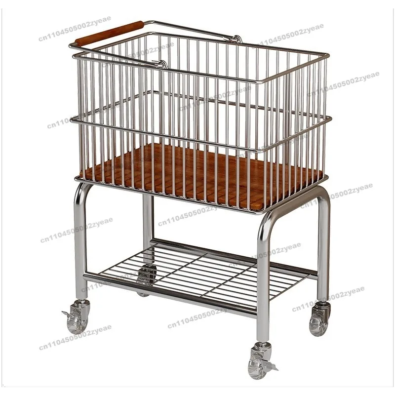 

Medieval Style Dirty Clothes Basket Trolley Household Double Bathroom Toilet Mobile Laundry Basket High-end Storage Rack