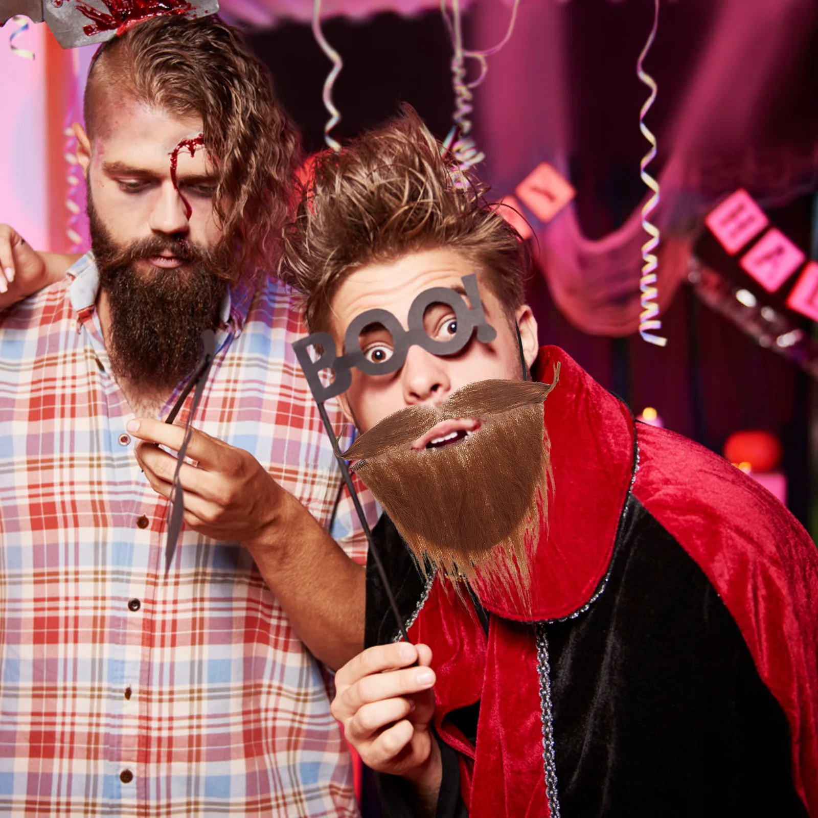 

2Pcs Realistic Fake Beards for Men Easy Wear Full False Beard Halloween Party Costume Supplies Brown Black Facial Hair