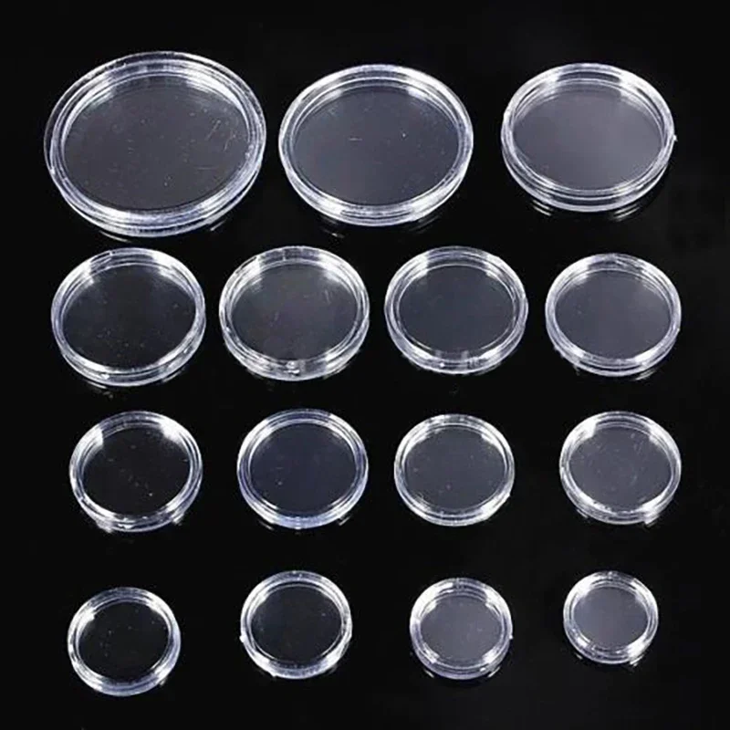 100pcs Warehouse Bundle 16-46mm Transparent Plastic Coin Holder display Capsules Collection Cases Round Ring Protection Boxs