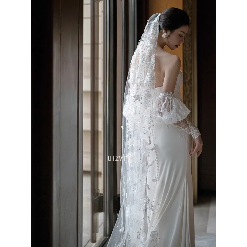 White Light Luxury Stain Appliques Wedding Dresses Elegant Strapless Off The Shoulder Bride Dress Sexy Mermaid Vestidos De Novia