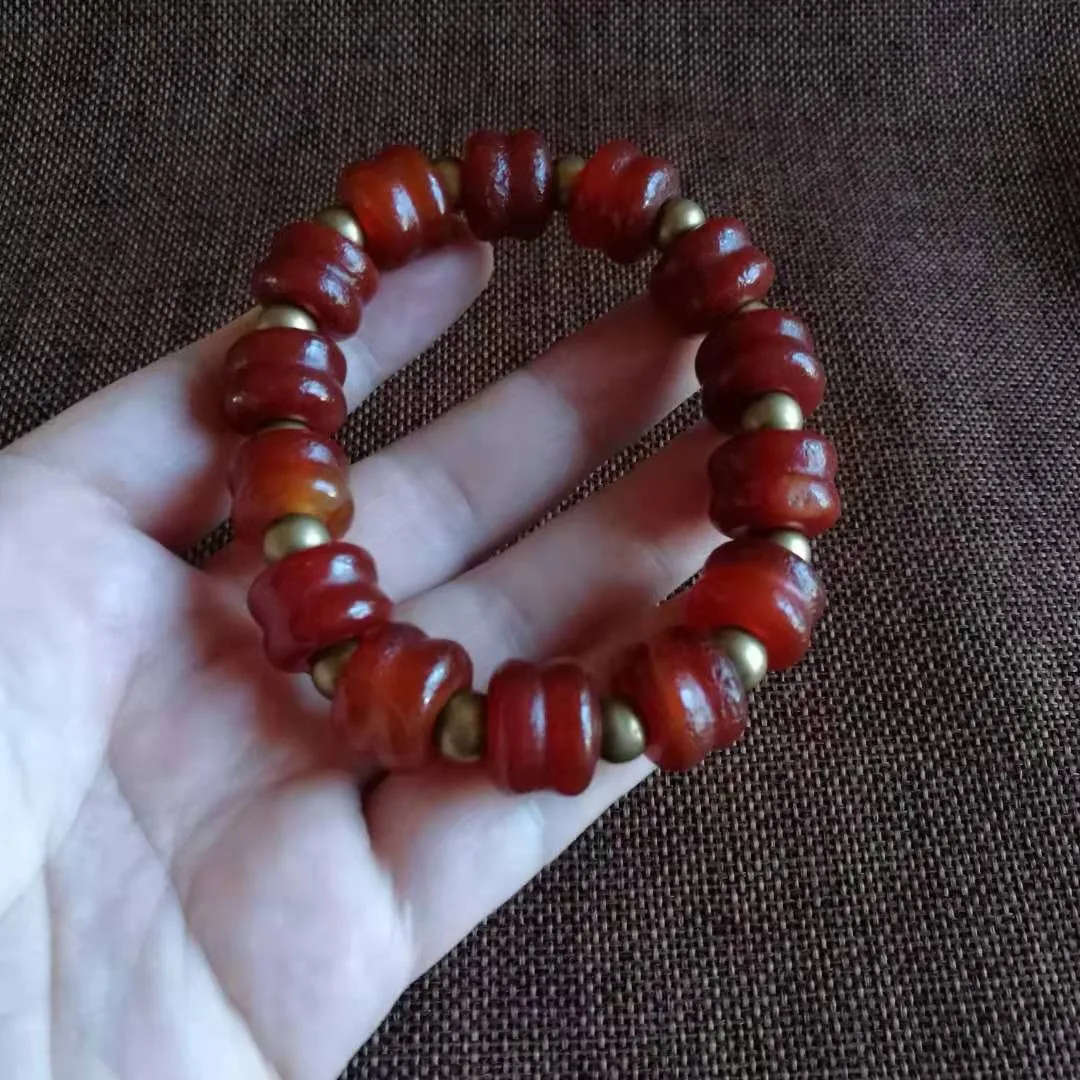 Antique collection wheel beads red agate beads strings persimmon red wrapped agate men's bracelets