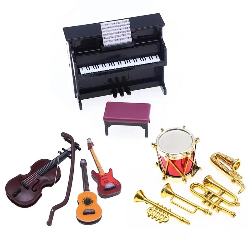 Scene Decor Dollhouse Musical Instrument Miniature Set Classical Design Miniature Piano Trumpet Violin Drum