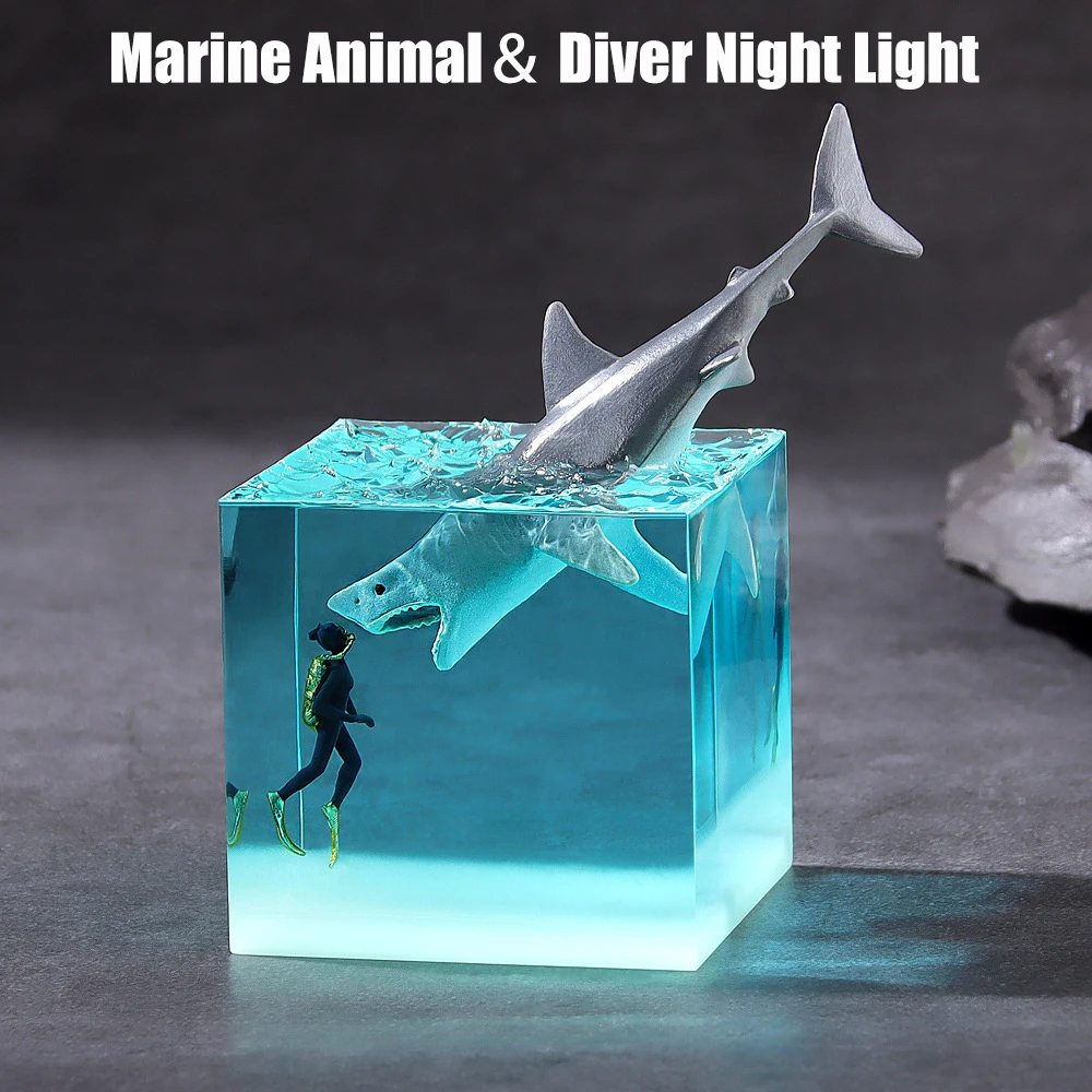 Marine Animal Shark Killer, Whale and Diver Night Light para Quarto, Casa e Escritório, Acessórios de Decoração de Mesa, Presentes de Aniversário