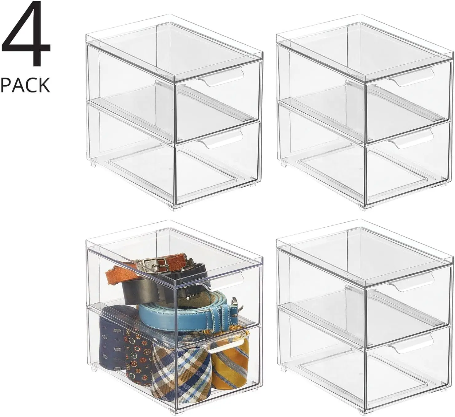 Mdesign Stackable Storage Containers Box With 2 Pull-Out Drawers - Stacking Plastic Drawer Bins For Closet Organization, Linen,