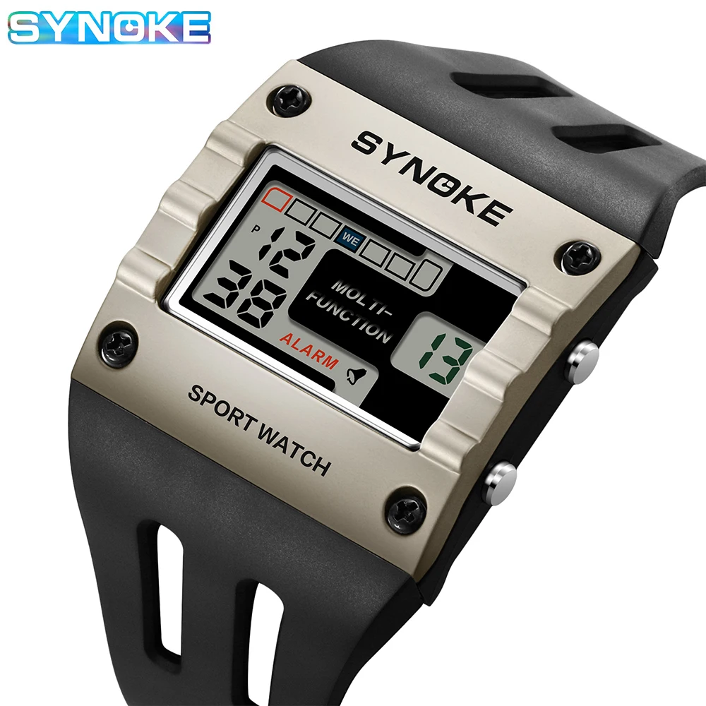 SYNOKE cyfrowy zegarek męski sportowy zegarek elektroniczny wodoodporny nocny blask duży ekran kwadratowy zegarek studencki odkryty nowy trend kolorowy
