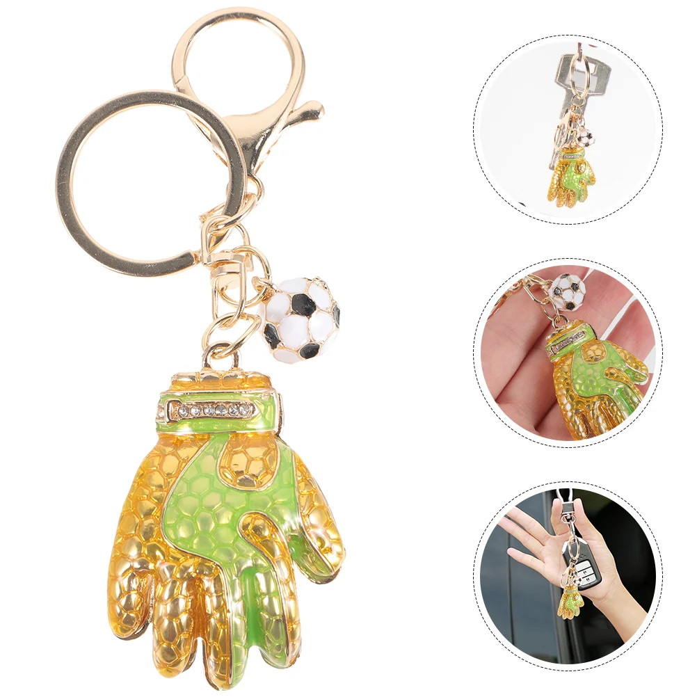 2 Pcs Decorative Ring Car Key Pendant Luggage Chain Football Goalkeeper Gloves Keychain Metal Man