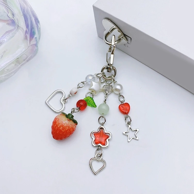 Strawberry Keychain Decoration Charm Backpack Pendant Cherry Keyring Ornament Alloy Material Perfect Gift for Girls Teen