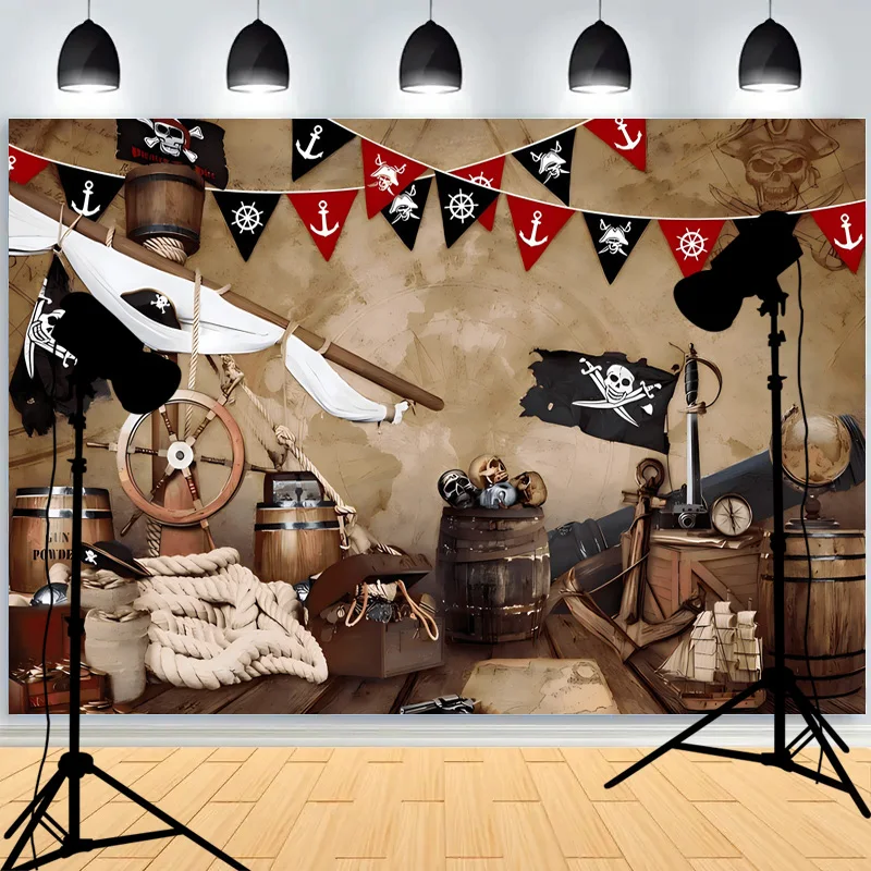 Retro Pirate Treasure Map Backdrop for Photography Nautical Island Background  Birthday Party  Boys Portrait Photo Props DS-13