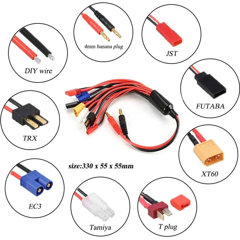 8in1 RC Car Charger Adapter Connector 4mm Banana XT60 Multi Charger TRX XT60 T JST Futaba T Plug for Imax B6 B6AC Battery Cable