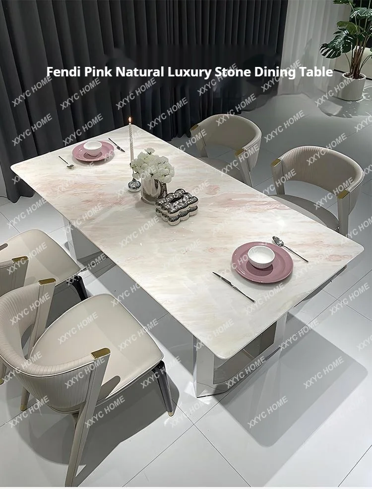 

L Pink Diamond Marble Table, Rose Rainbow Stone Dining Table, Heat & Scratch Resistant, Master Design Luxury, Customizable