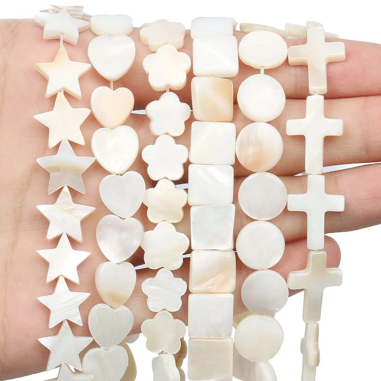 Natural White Freshwater Shell Beads Beads Heart Cross Star Round Mother Of Pearl Loose Beads for Jewelry Making DIY Bracelet