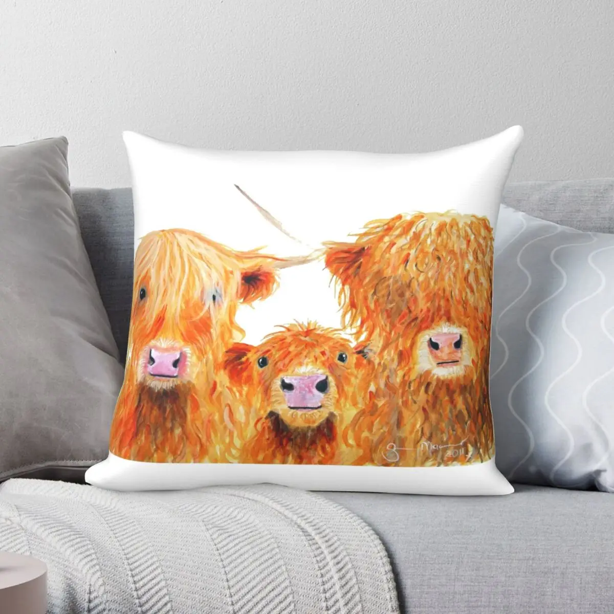 

Highland Cows Pillowcase Polyester Linen Velvet Creative Zip Decor Bed Cushion Cover