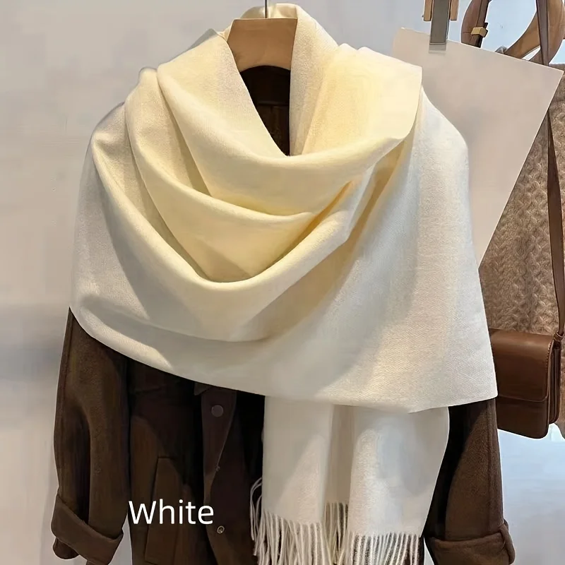 Winter Cashmere Solid Color Pashmina Tassel Scarf Cold Weather Scarves Wraps Women Girls Her Thicken Warm Shawl Wrap