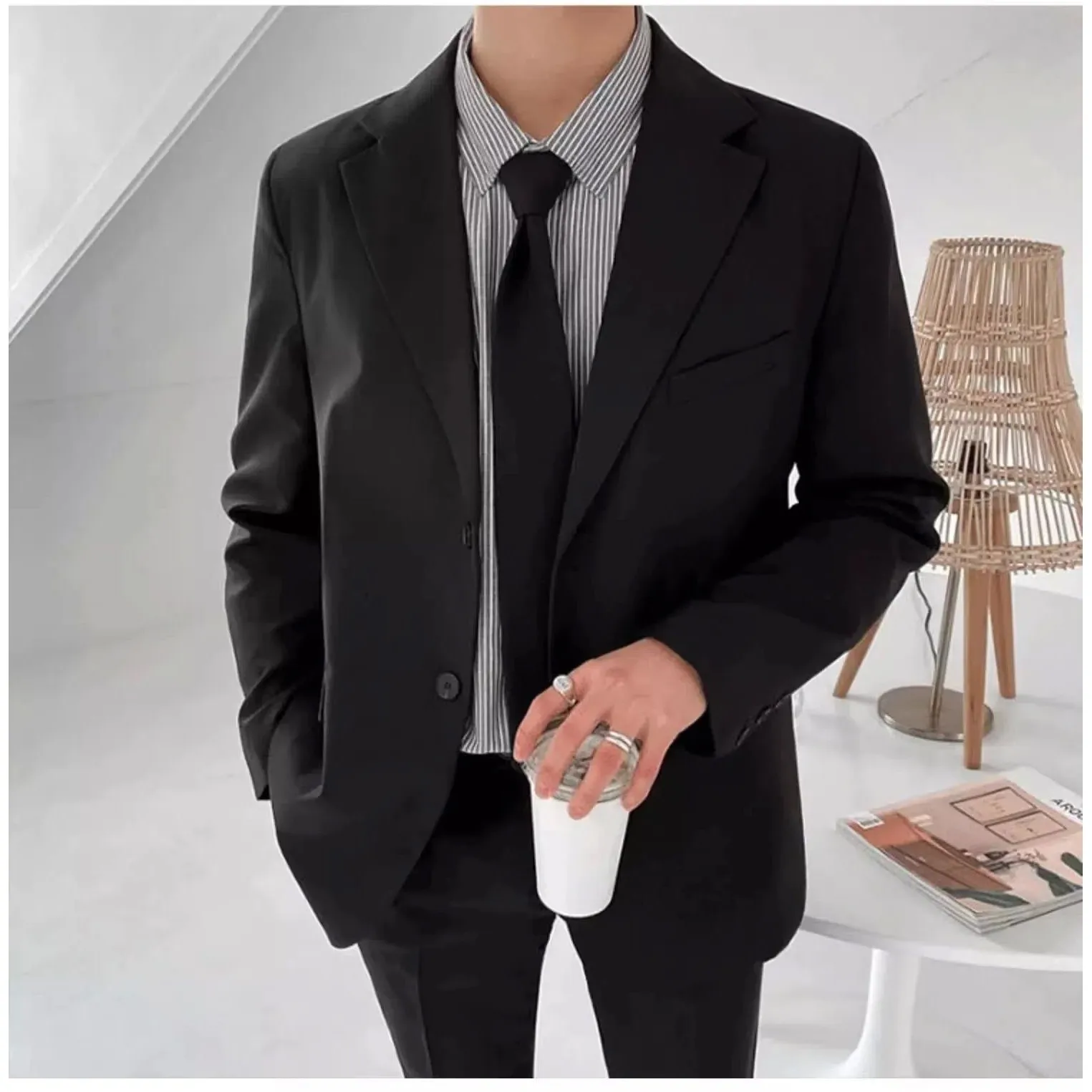 

Men's Casual Bla Small Suit J645 Korean Sle Busin Formal Western Suit Thiened Double Slit Evening Wear