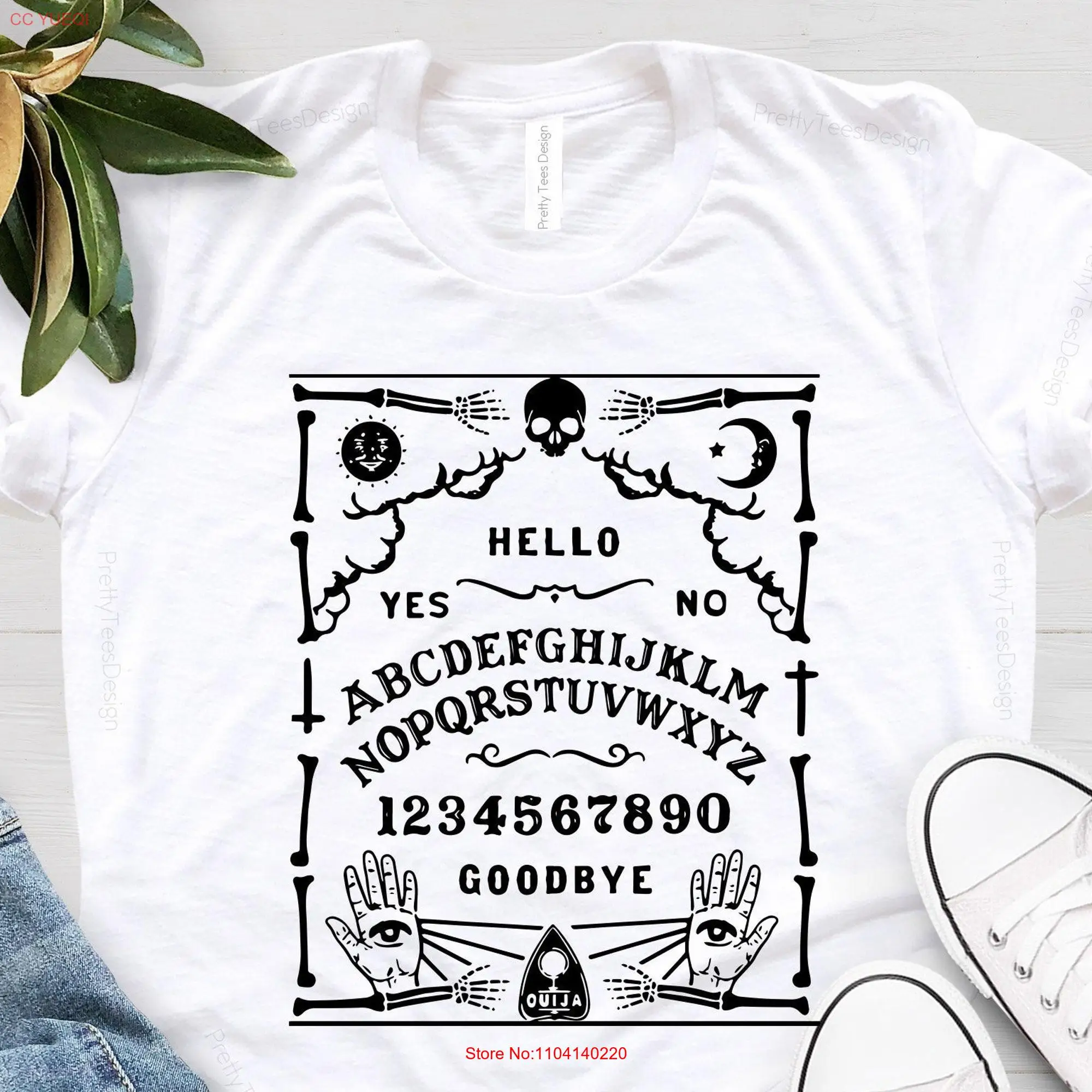 Spirit Board T Shirt Gothic Wiccan Skeleton Halloween Witchy Hands Magic Skull long or short sleeves