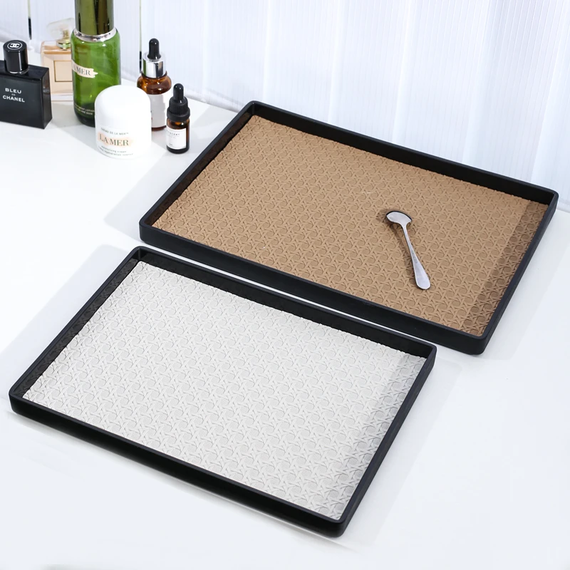 Ahunderjiaz-Rectangle Leather Storage Tray, Handmade Aroma Tray, Jewelry Tray, Bedroo, Home Decoration, Light, Luxury