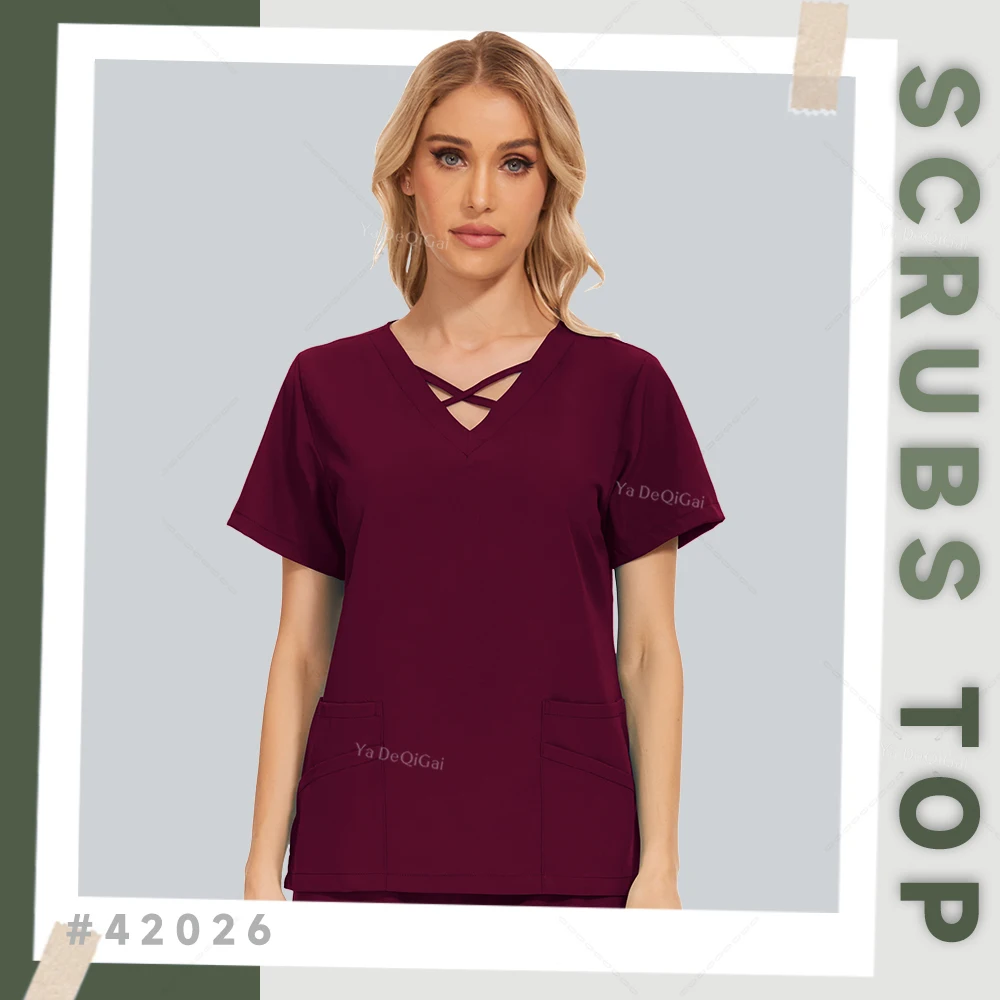 Black Hospital Working Uniforms Operating Room Uniform Nursing Blouse Dental Clinic Shirts Medical Nurse Scrubs Tops