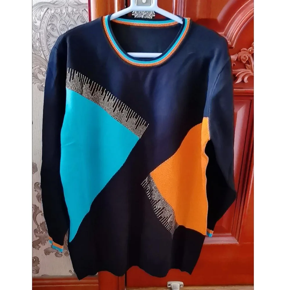

XXXL Large Size Knitted Sweater Coat Women's Autumn/Winter Length Top Blend Wool Coat Loose Color Matching Mother's Pullover