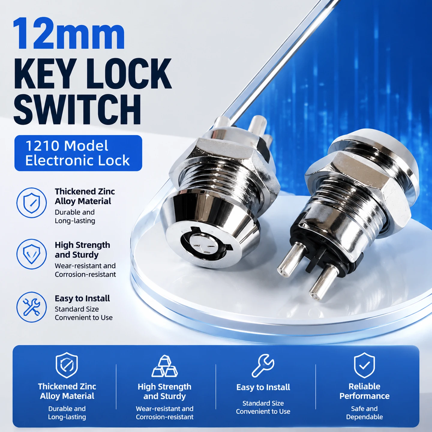 12mm S1201 electronic key pull switch 2 position 2 gear tubular lock switch 12V