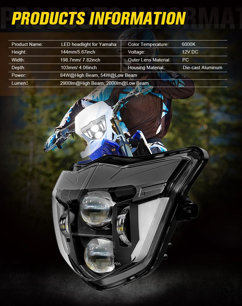 Motocross E24 EMark LED Headlight Headlamp Assembly For YAMAHA WR450F WR250F WR 250F 450F WR250 WR450 HI/LO DRL Light Fairing - Image 2