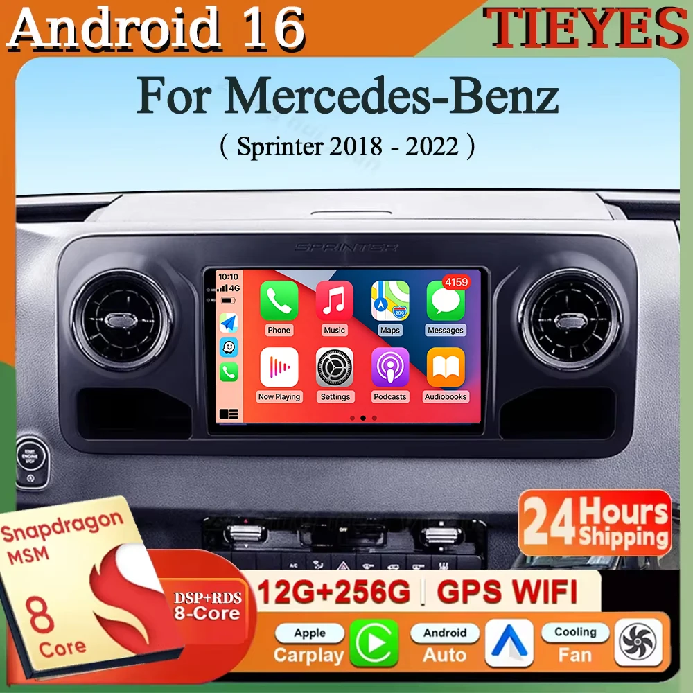 Android 16 Carplay&Auto Autoradio Navigation Multimedia Stereo Player QLED GPS für Mercedes-Benz Sprinter 2018 - 2022