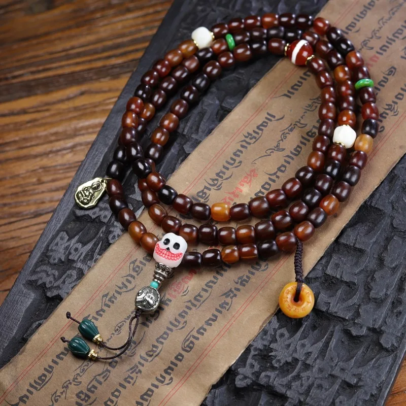 Full-quality mountain tortoise shell 108 Buddha beads multi-loop bracelet with deer antler three-way connector and A-ai ac