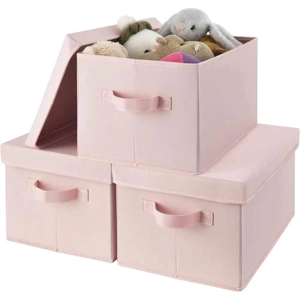 

Розовые корзины для хранения с крышками, органайзеры для хранения, коробки для игрушек и кукол, штабелируемые тканевые корзины для хранения в шкафу, детской комнате, ясельной,