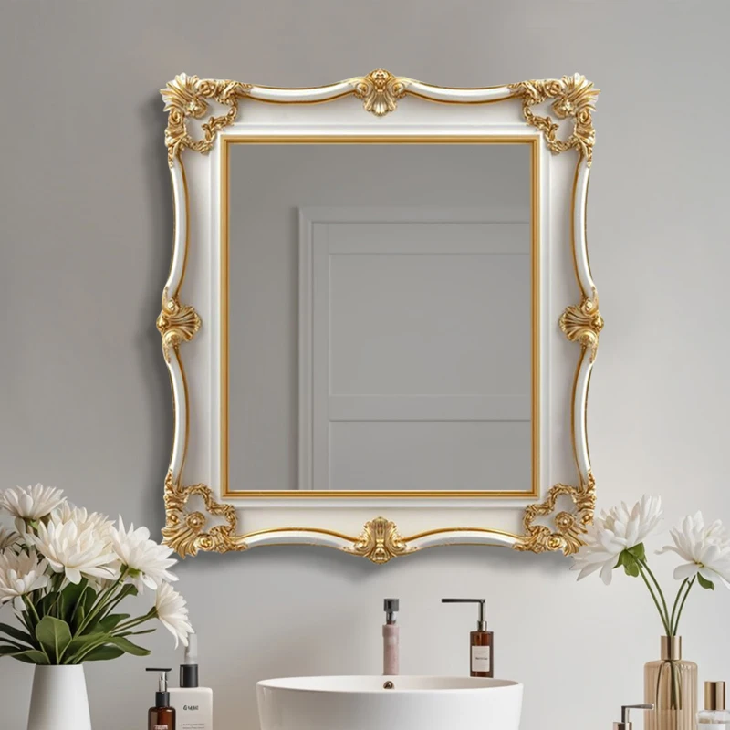 French retro carved full-length mirror bathroom mirror wall-mounted full-length  home living room makeup  dec