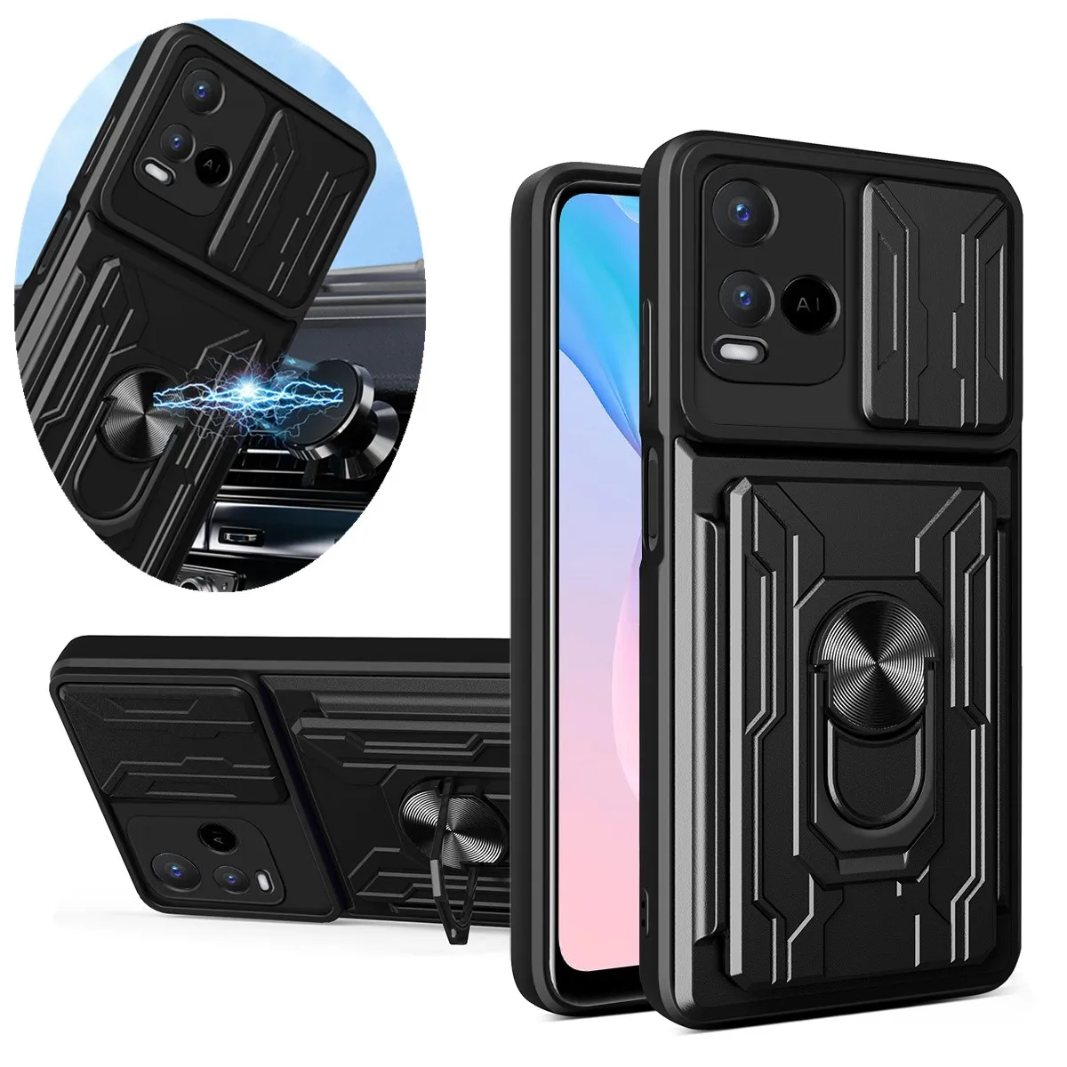 Shockproof Armor Case For VIVO Y35 Y33S Y20 Y17 Y16 Y15 Y02T Y01 Y02 Y15S 4G Lens Protector Multi Function Hard Armor Case Cover