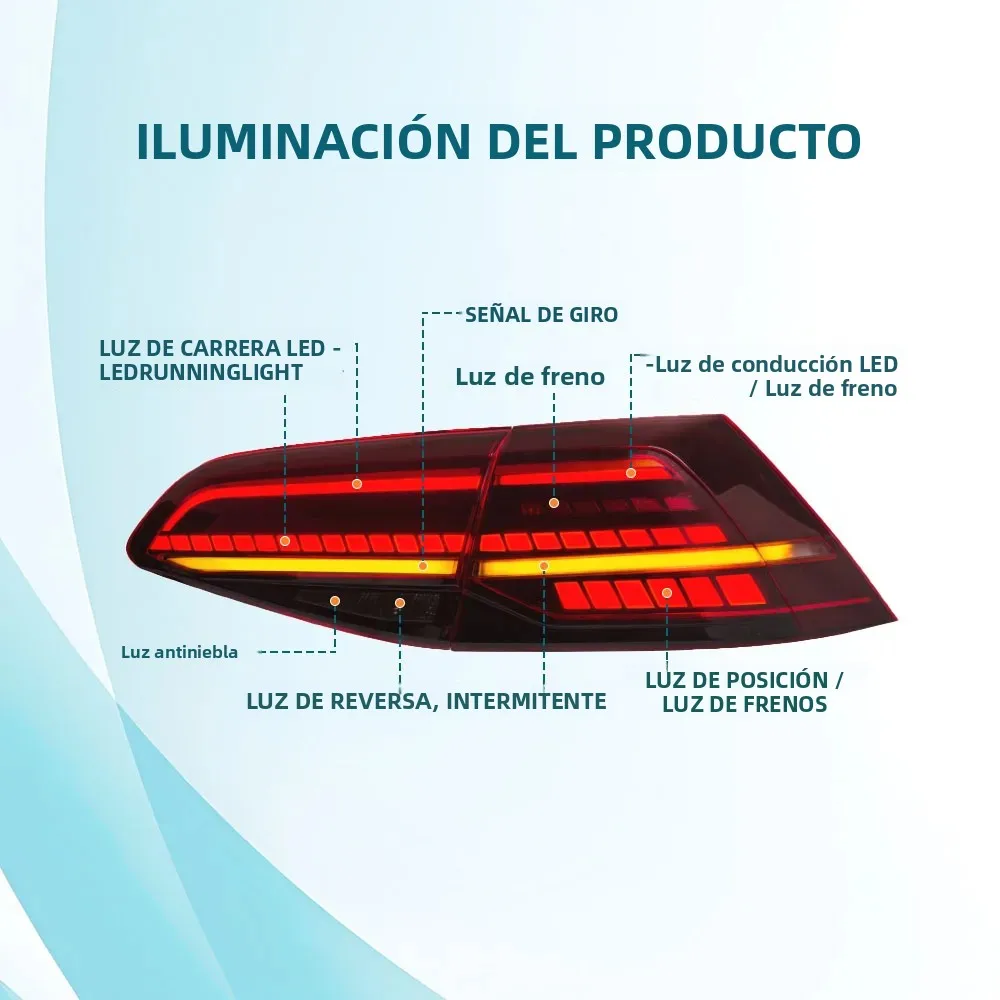 Conjunto de Luces Traseras LED de Estilo Deportivo para Volkswagen VW Golf 7 MK7 2013 2014 2015 2016 2017 GOLF 7.5 2017 2018 2019 2020, con Señal de Giro Dinámica Secuencial, DRL, Luz de Freno, Luz de Reversa