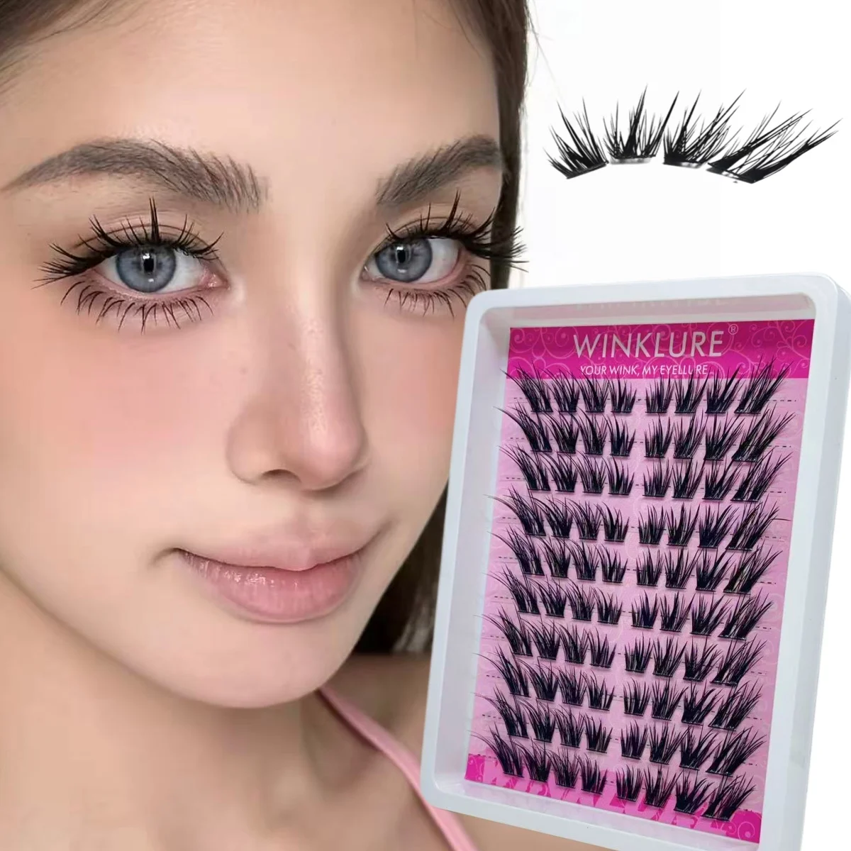 WINKLURE 10 Reihen D-Curl Manga Wimpern-Cluster, Fox Cat Cluster Wimpern, Natürlicher Look, Cosplay Anime-Stil Wimpernverlängerungen, Flauschig – Detail 3