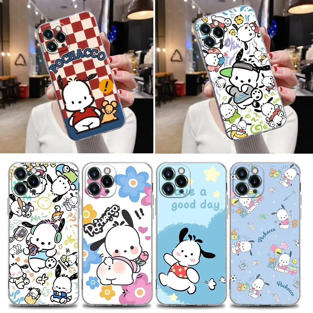 Sanrio Pochacco Cartoon Clear Case For iPhone 16 15 14 13 12 11 Pro Max Mini Xs XR X 7 8 Plus 6 Soft Cover Cute Silicone Cases