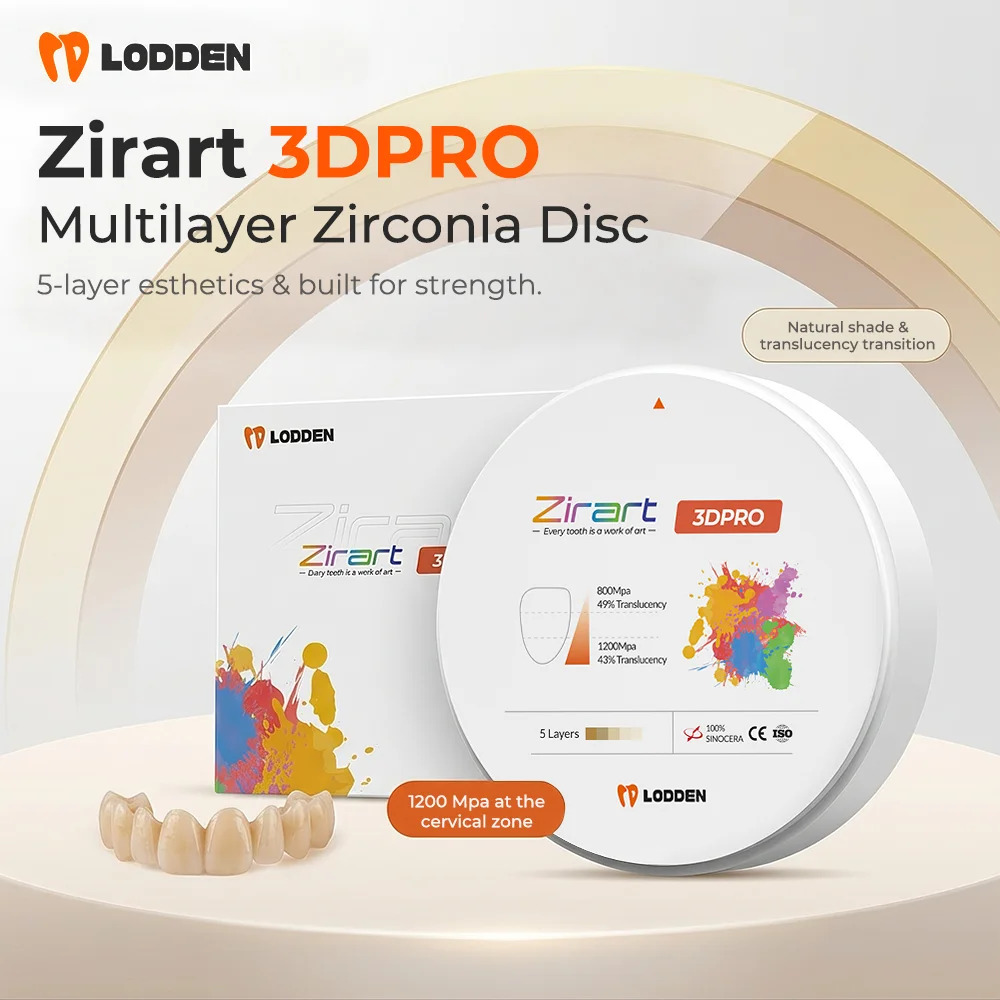 LODDEN 3D Pro Zirconia Multilayer Block Strength 800-1200Mpa VITA 16 Colors CAD CAM Dental Lab Zirconia Disc Dentist Materials