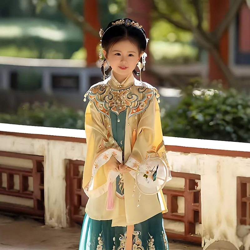 

Autumn girls Ming-made Hanfu, hairpin ancient clothing improved, Chinese style Tang-made horse dress set