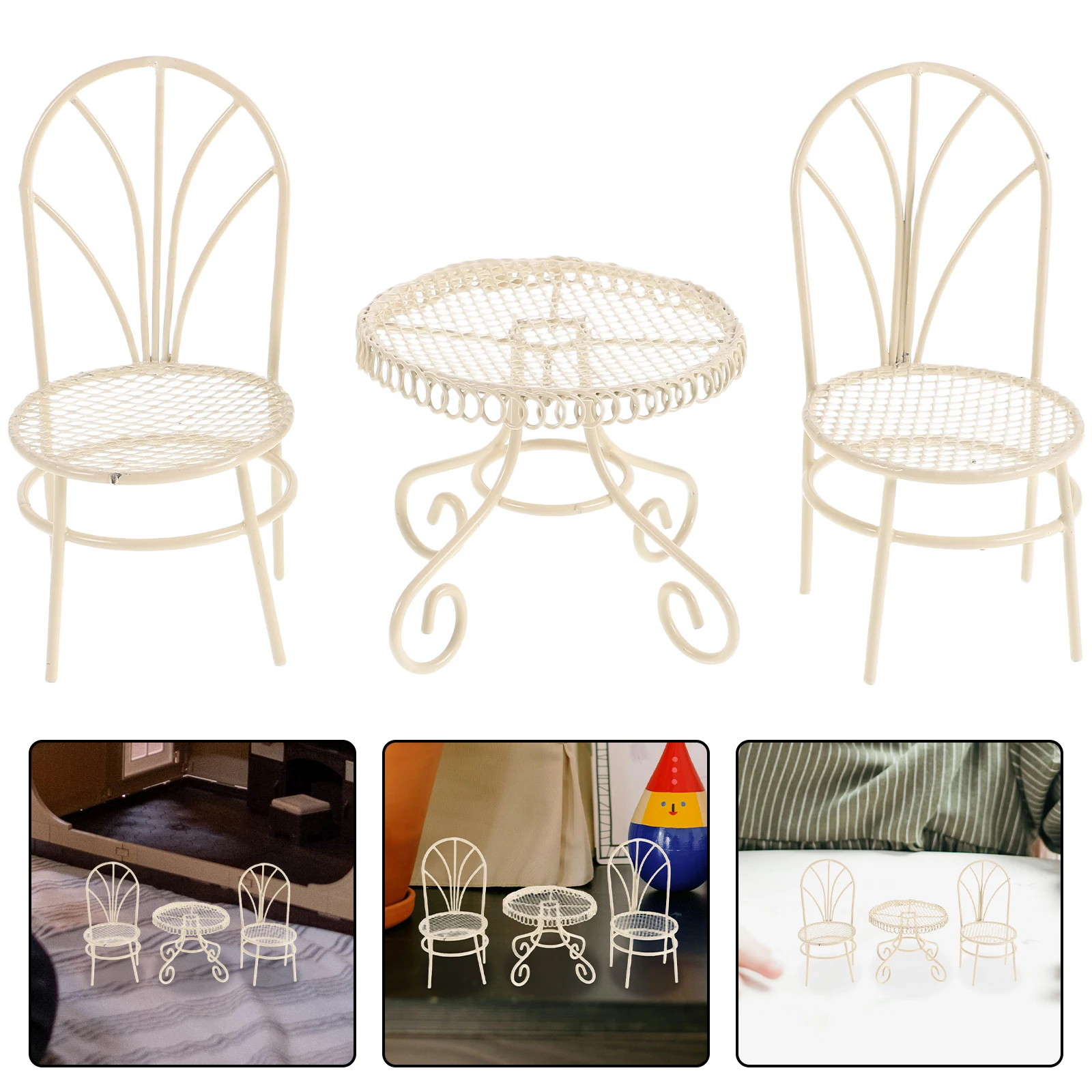 

1 set 1 Set Miniature Furniture Set Dollhouse Mini Table Chair For Small Space Home Decoration Garden Landscape Accessories Iron