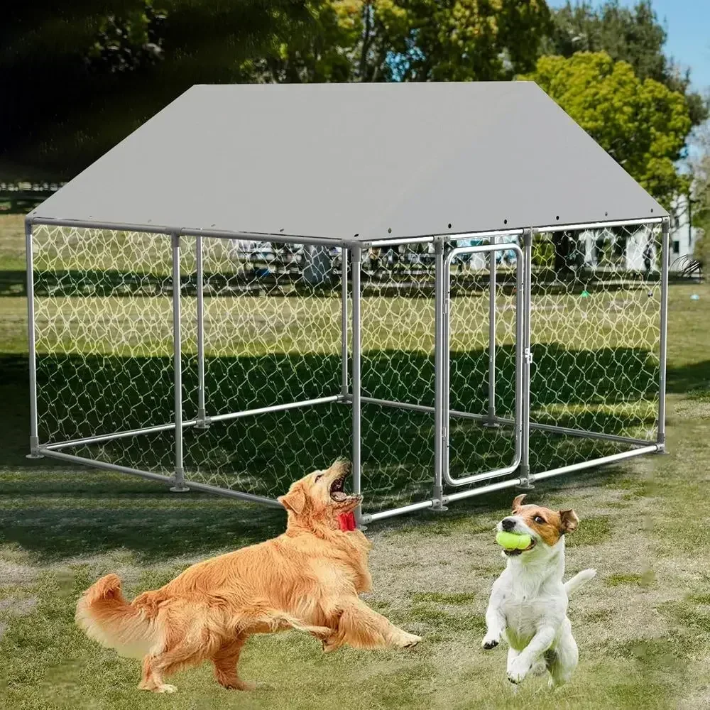 Durable Outdoor Dog Kennel with UV-Protected Roof, Galvanized Enclosure, and Secure Lock (90x90x73)